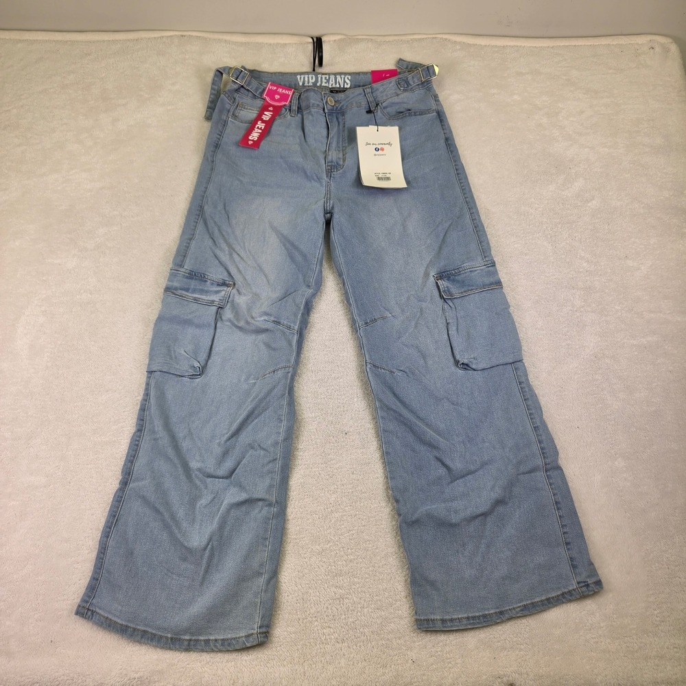 VIP Jeans Light Wash Denim Cargo Pants Wide Leg Size 17/33 NWT 1-60609L-10S